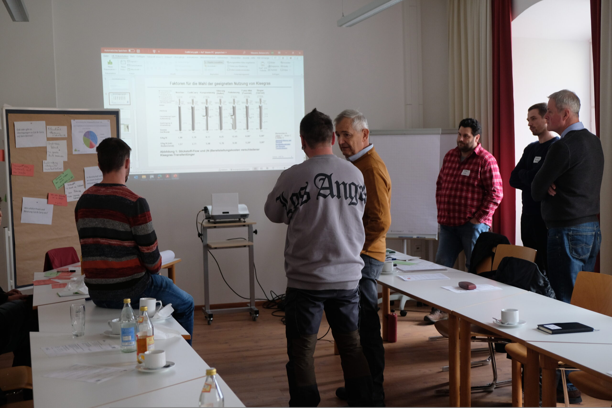 Menschen diskutieren vor einer Präsentation