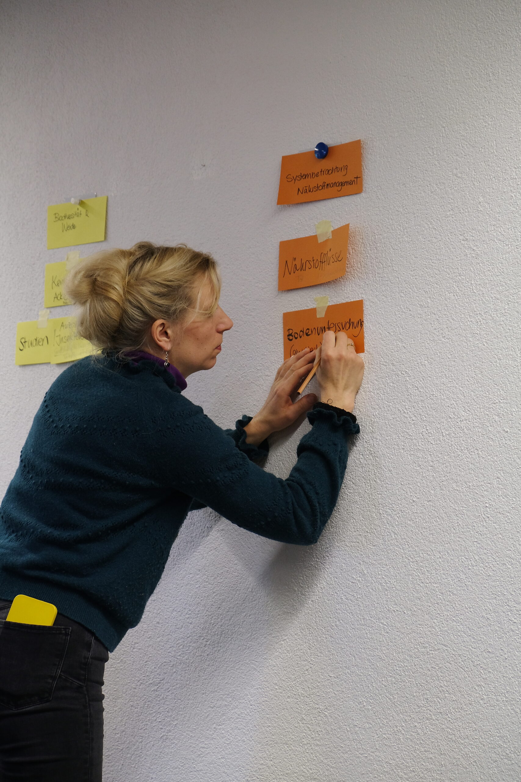 Sammeln von Themen auf Zetteln an der Wand